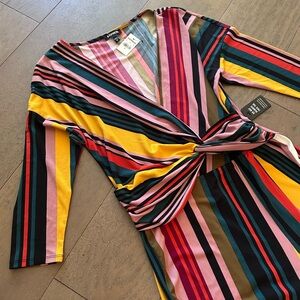 Express Striped Twist-Front Stretchy Striped Romper